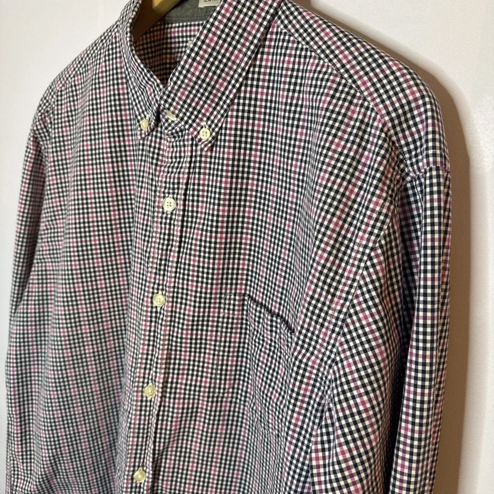 J Crew Mens Button Down Shirt Pink Black Check Slim‎ XL Corpcore Career Preppy